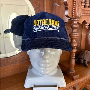 Vintage Retro 80s Notre Dame Fighting Irish Navy Corduroy Cap